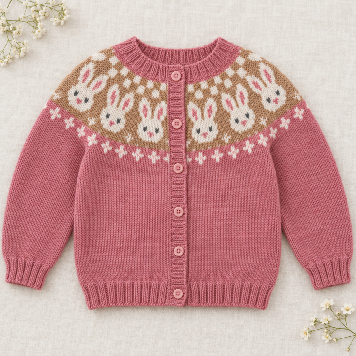 Easter Bunny Cardigan Knitting Pattern PDF Rabbit Fair Isle Yoke DK 3mths - 4 years
