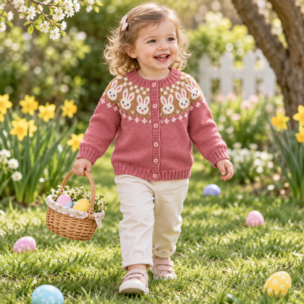 Easter Bunny Cardigan Knitting Pattern PDF Rabbit Fair Isle Yoke DK 3mths - 4 years