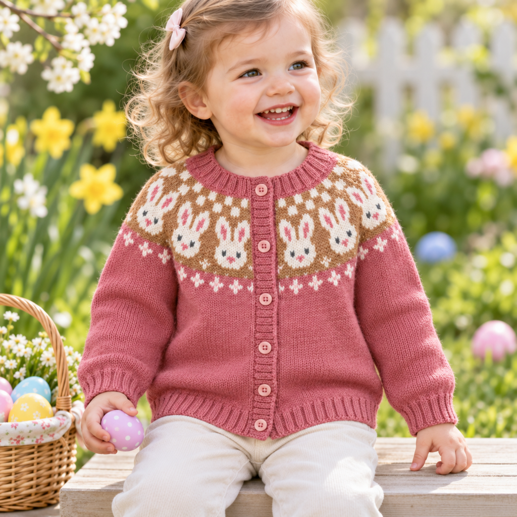 Easter Bunny Cardigan Knitting Pattern PDF Rabbit Fair Isle Yoke DK 3mths - 4 years