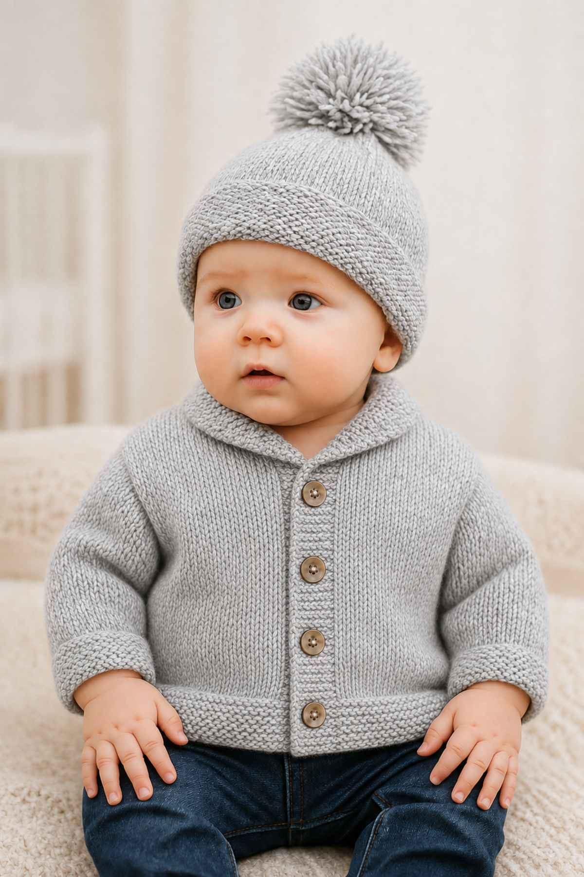 Easy Knit Baby Jacket & Hat Knitting Pattern PDF Premature - 12 months DK Beginners Cardigan