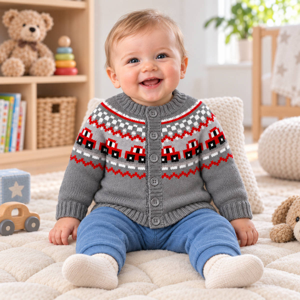 Car Yoke Cardigan Knitting Pattern PDF Boys Girls DK  6 Months–4 Years