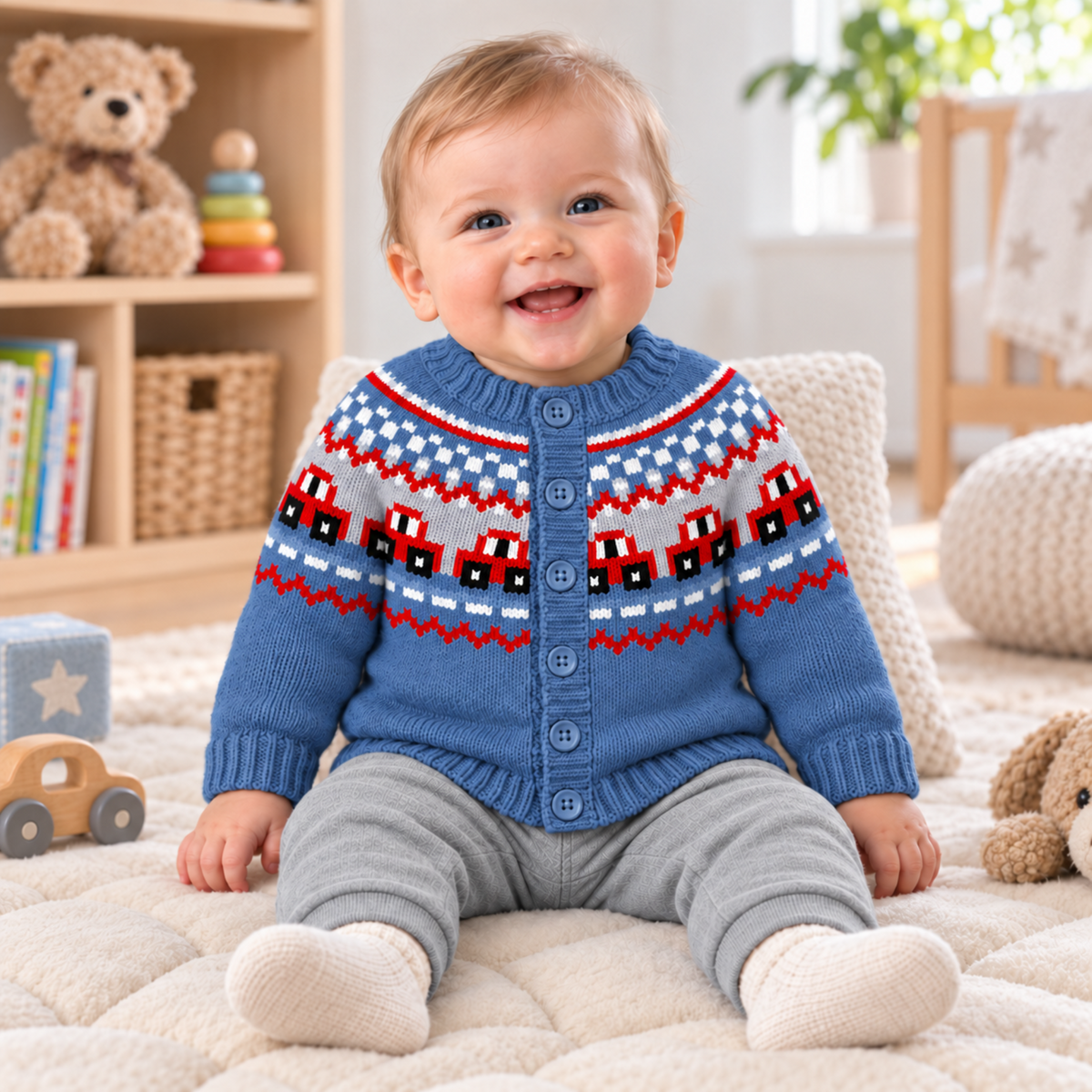 Car Yoke Cardigan Knitting Pattern PDF Boys Girls DK  6 Months–4 Years