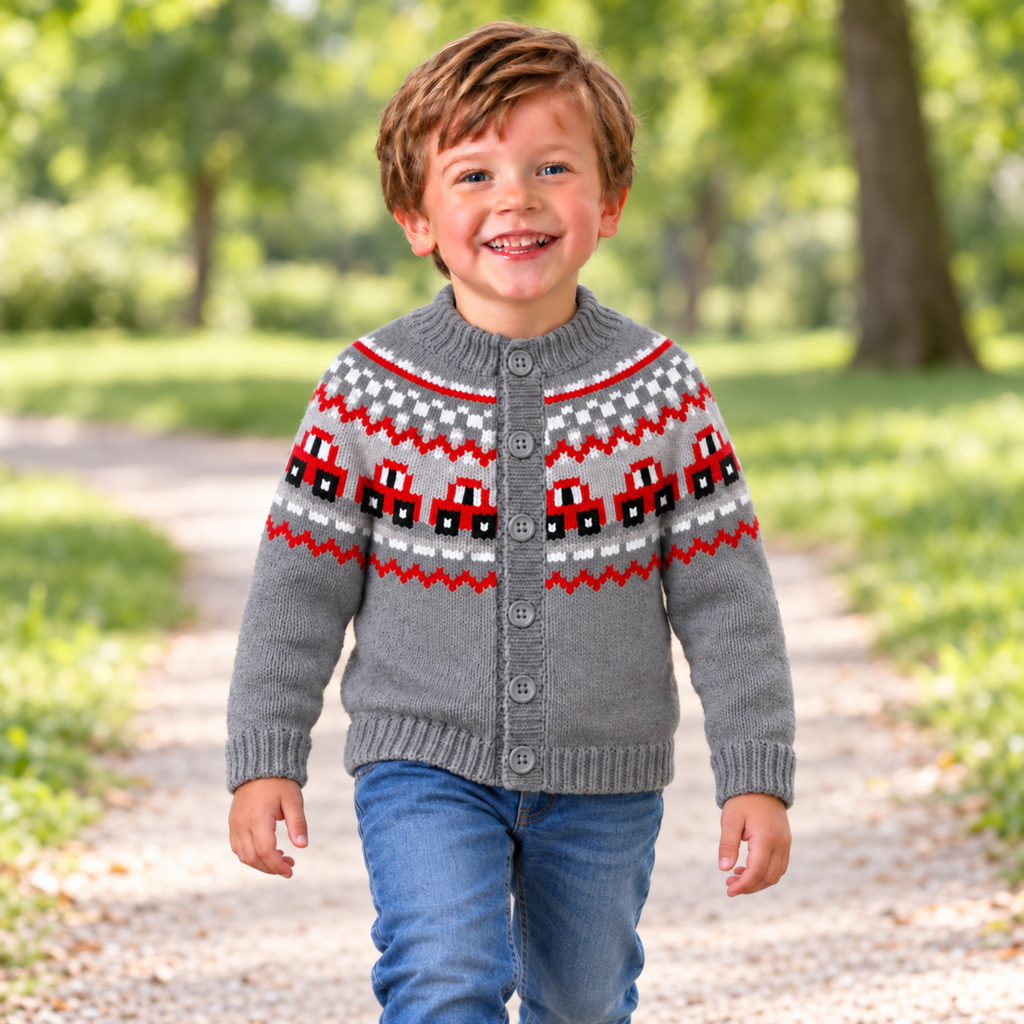 Car Yoke Cardigan Knitting Pattern PDF Boys Girls DK  6 Months–4 Years