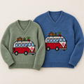 Adult Campervan Sweater Knitting Pattern PDF Chunky His Hers V-Neck Jumper 32–44"