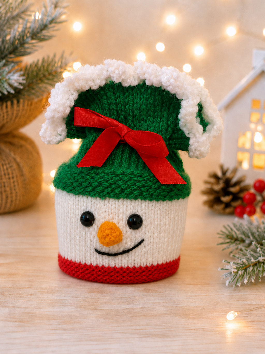 Snowman Chocolate Orange Cover Knitting Pattern PDF & Christmas Gift Bag DK