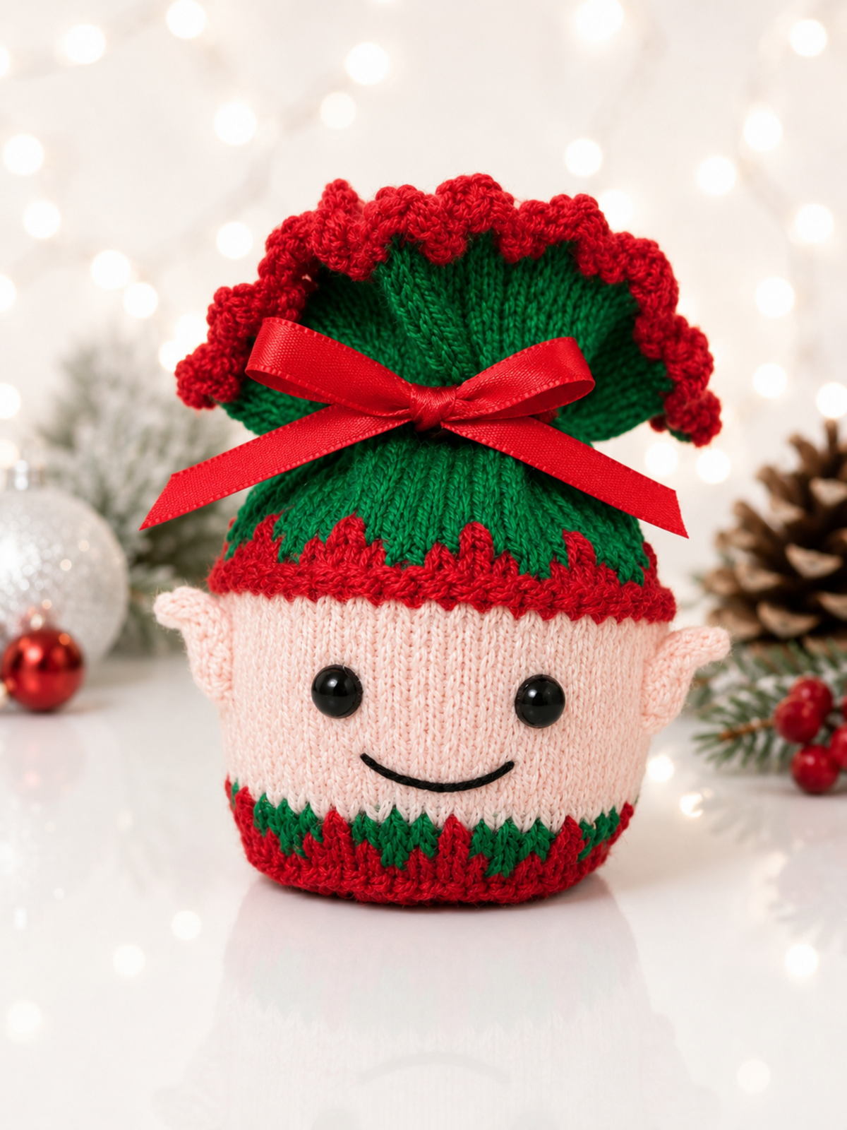 Elf Chocolate Orange Cover Knitting Pattern PDF Christmas Gift Bag DK