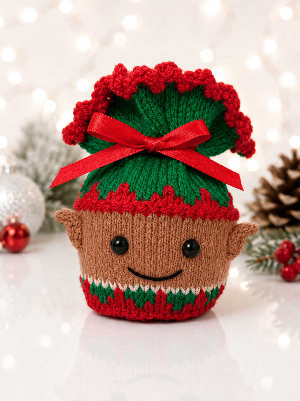 Elf Chocolate Orange Cover Knitting Pattern PDF Christmas Gift Bag DK