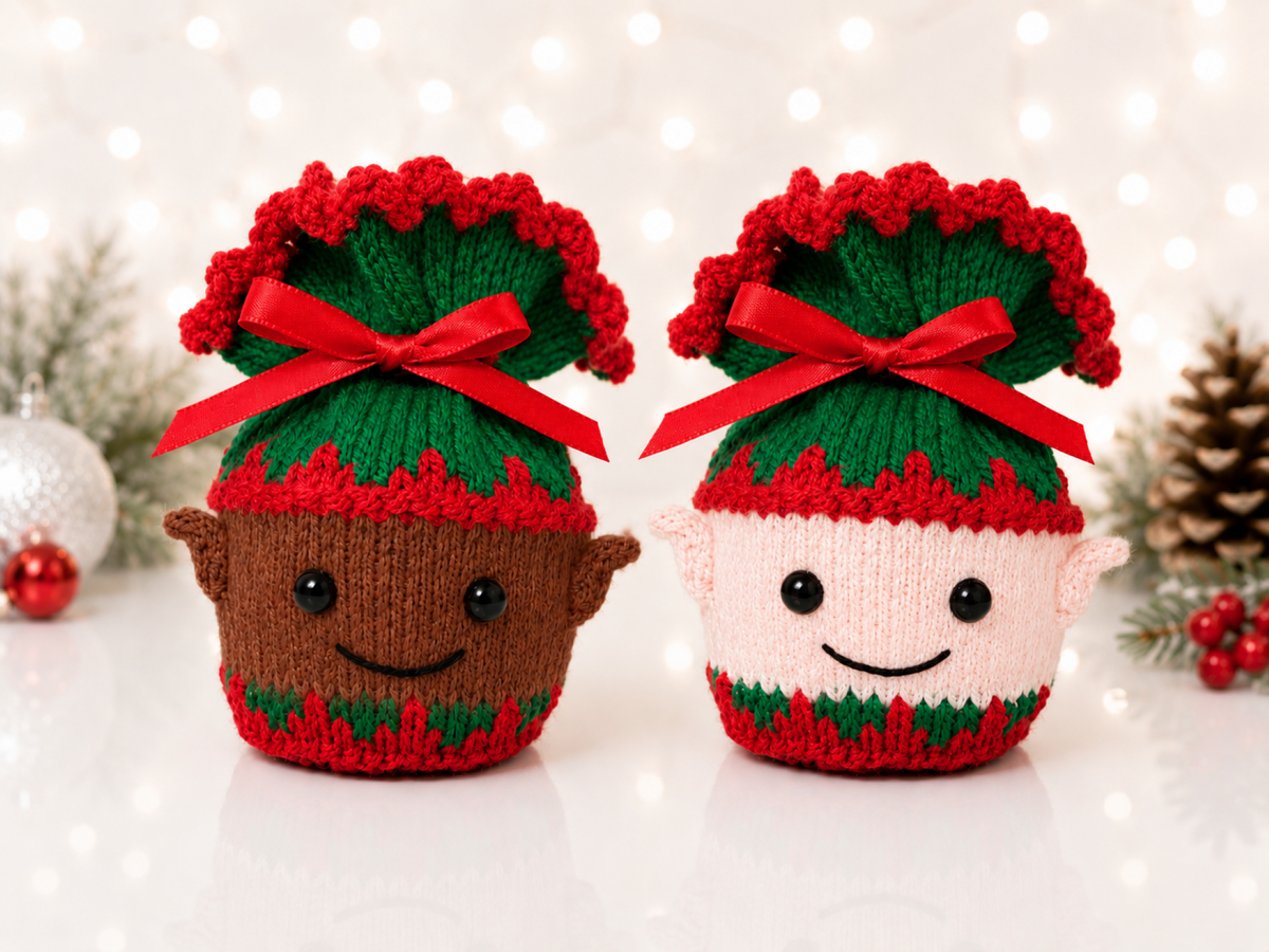 Elf Chocolate Orange Cover Knitting Pattern PDF Christmas Gift Bag DK