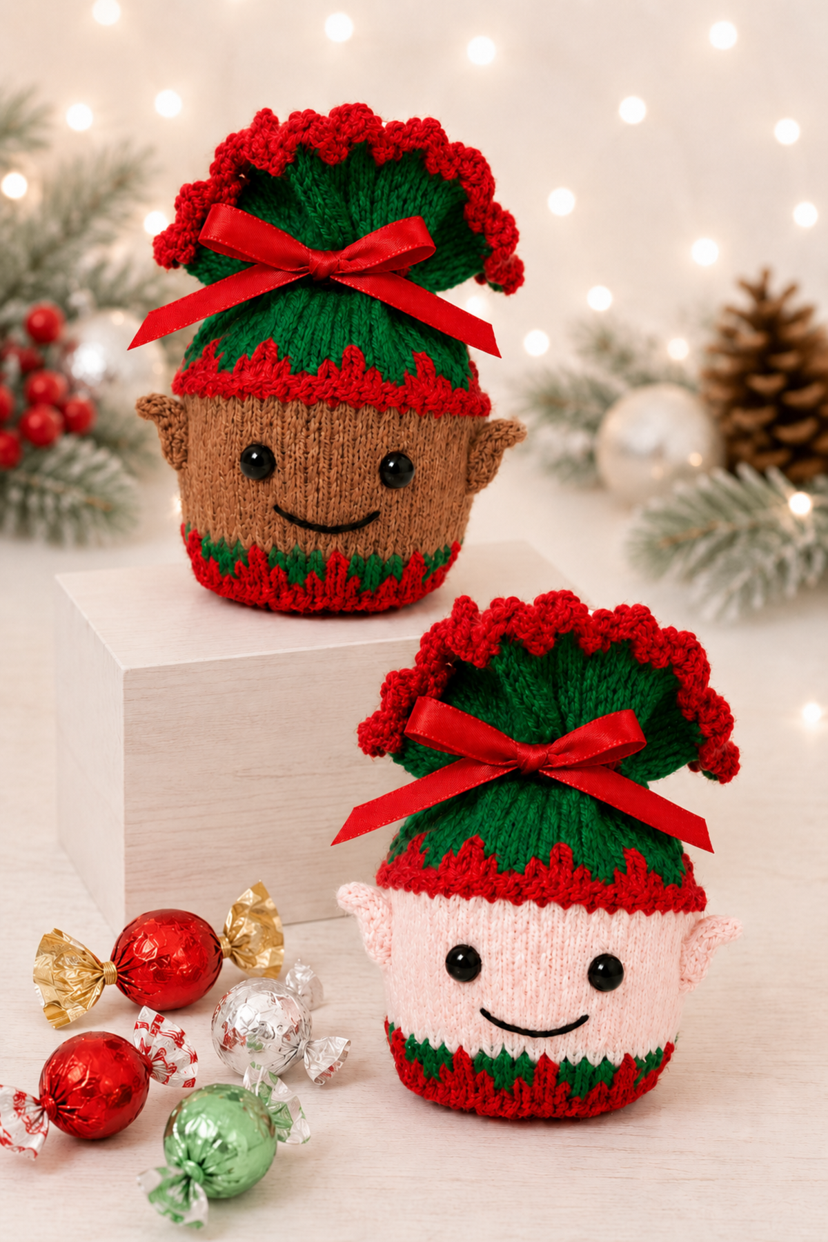 Elf Chocolate Orange Cover Knitting Pattern PDF Christmas Gift Bag DK