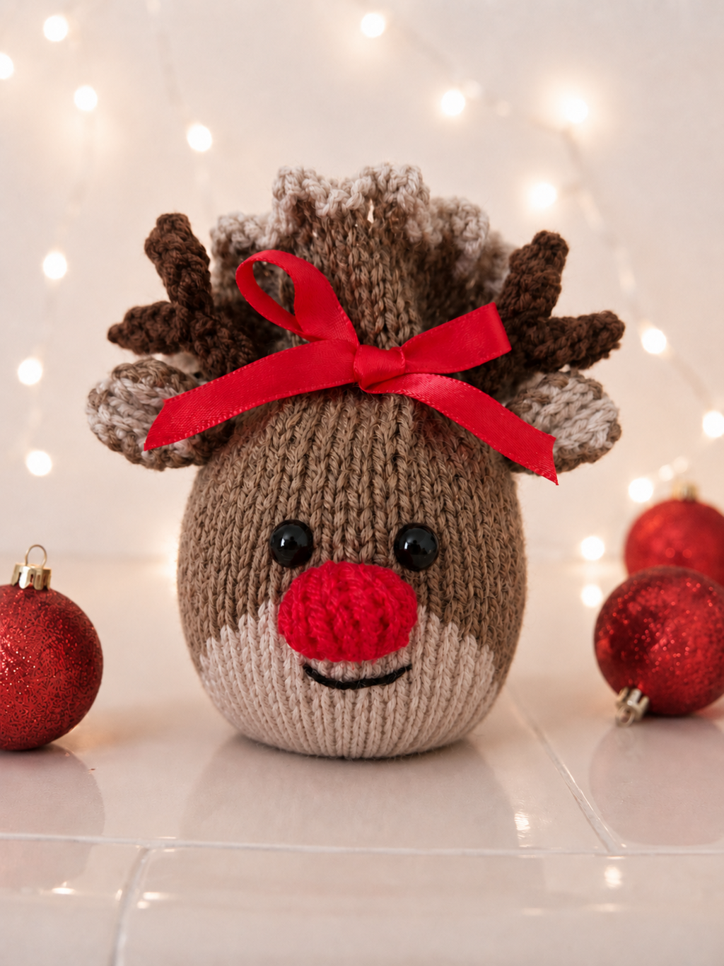 Reindeer Chocolate Orange Cover Knitting Pattern PDF Festive Gift Bag DK