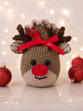 Reindeer Chocolate Orange Cover Knitting Pattern PDF Festive Gift Bag DK