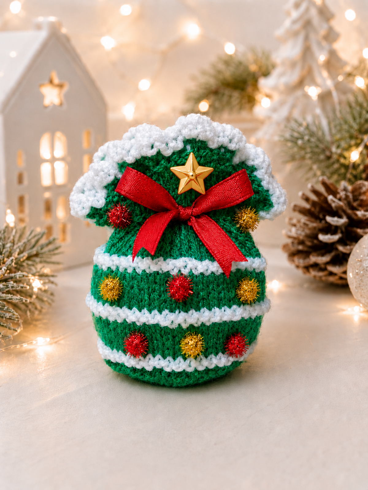 Christmas Tree Chocolate Orange Cover Knitting Pattern PDF Festive Gift Bag DK
