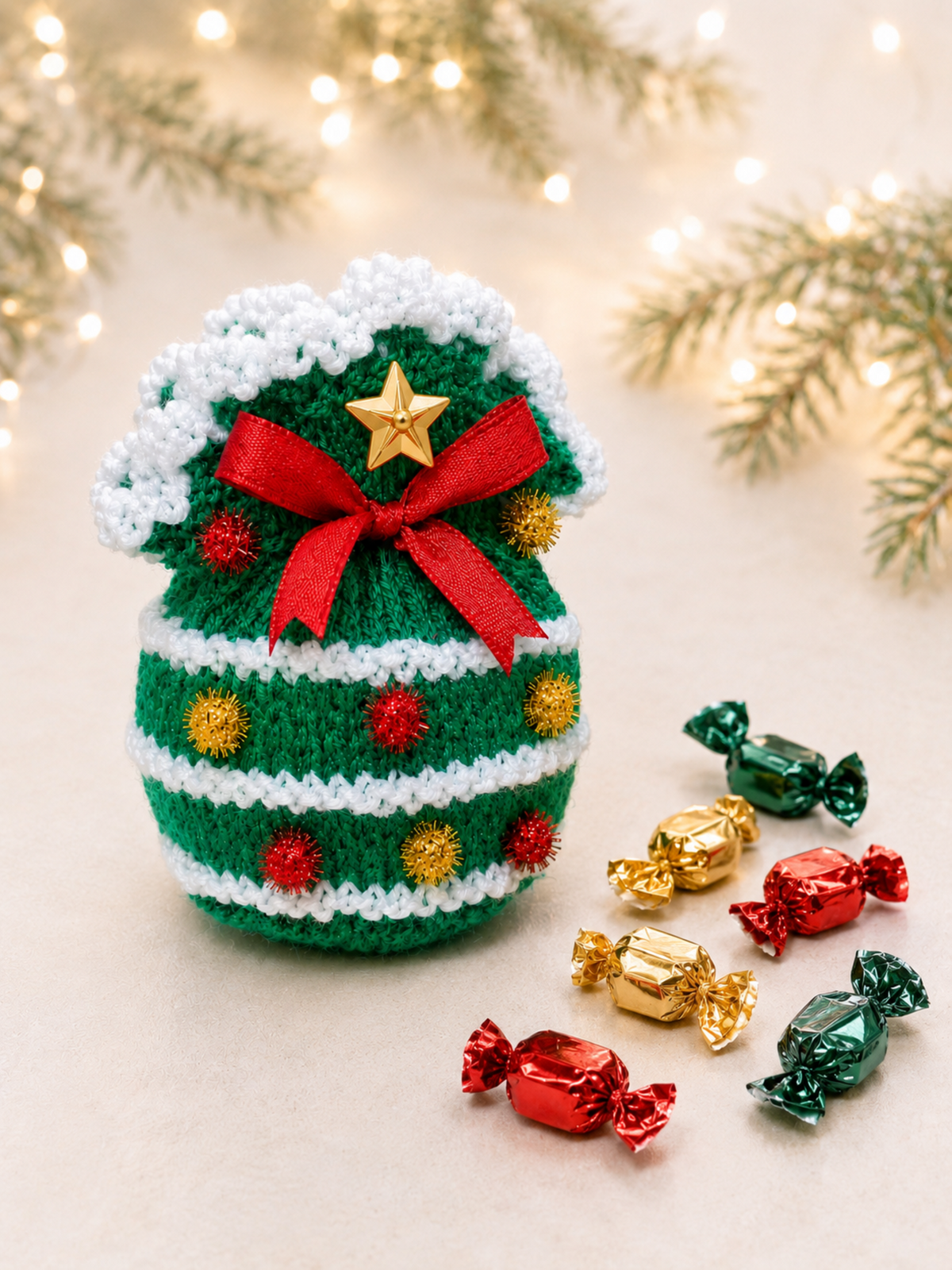 Christmas Tree Chocolate Orange Cover Knitting Pattern PDF Festive Gift Bag DK