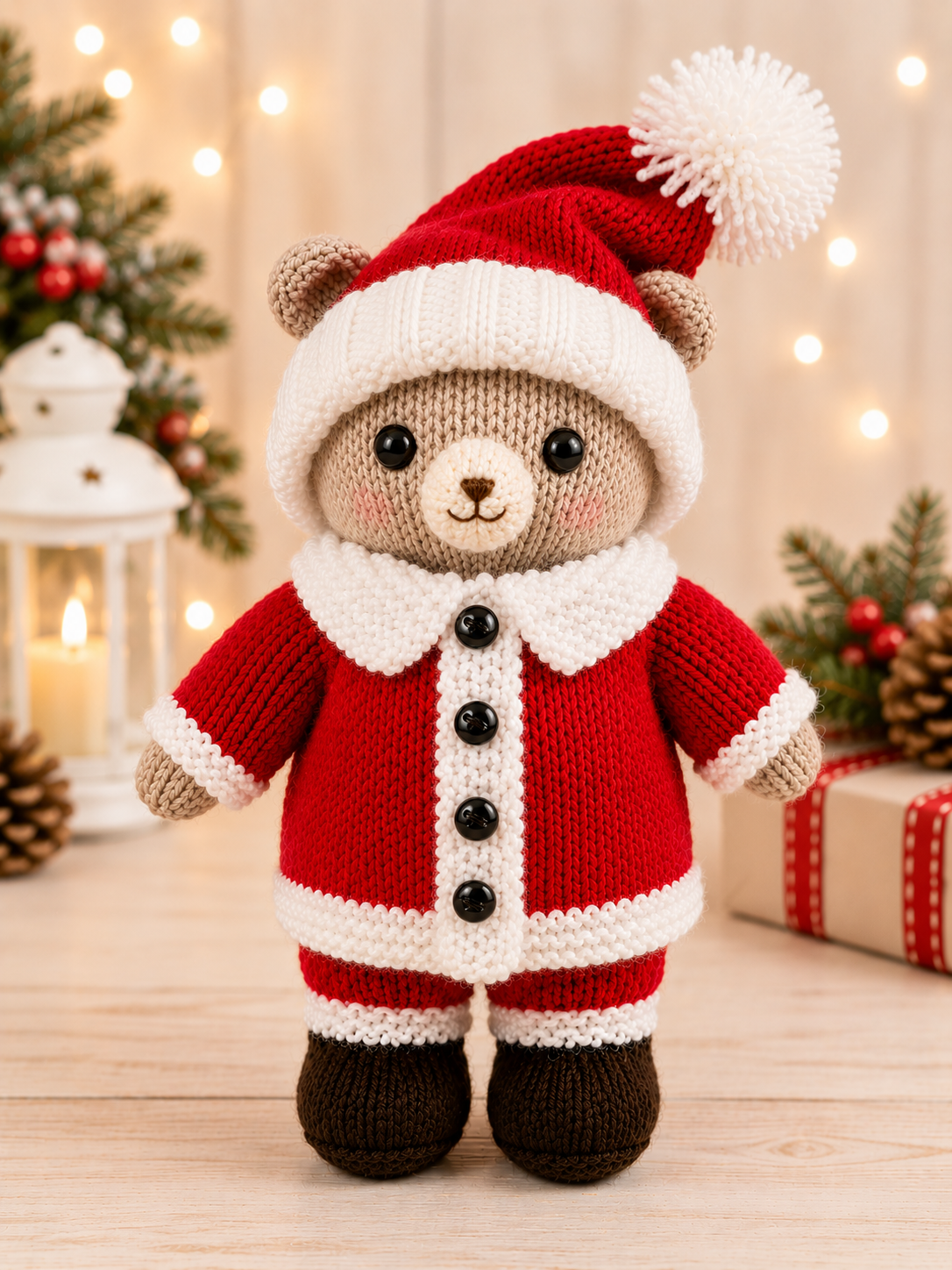Blueboo Santa Bear Toy Knitting Pattern PDF Christmas Decor DK 28cm