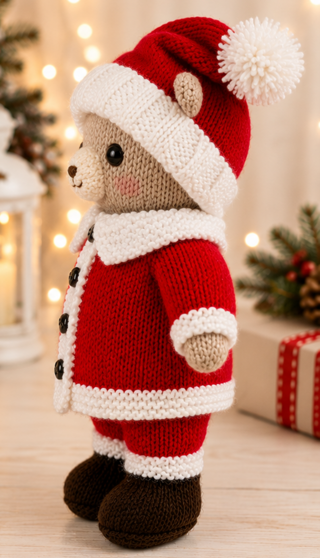 Blueboo Santa Bear Toy Knitting Pattern PDF Christmas Decor DK 28cm
