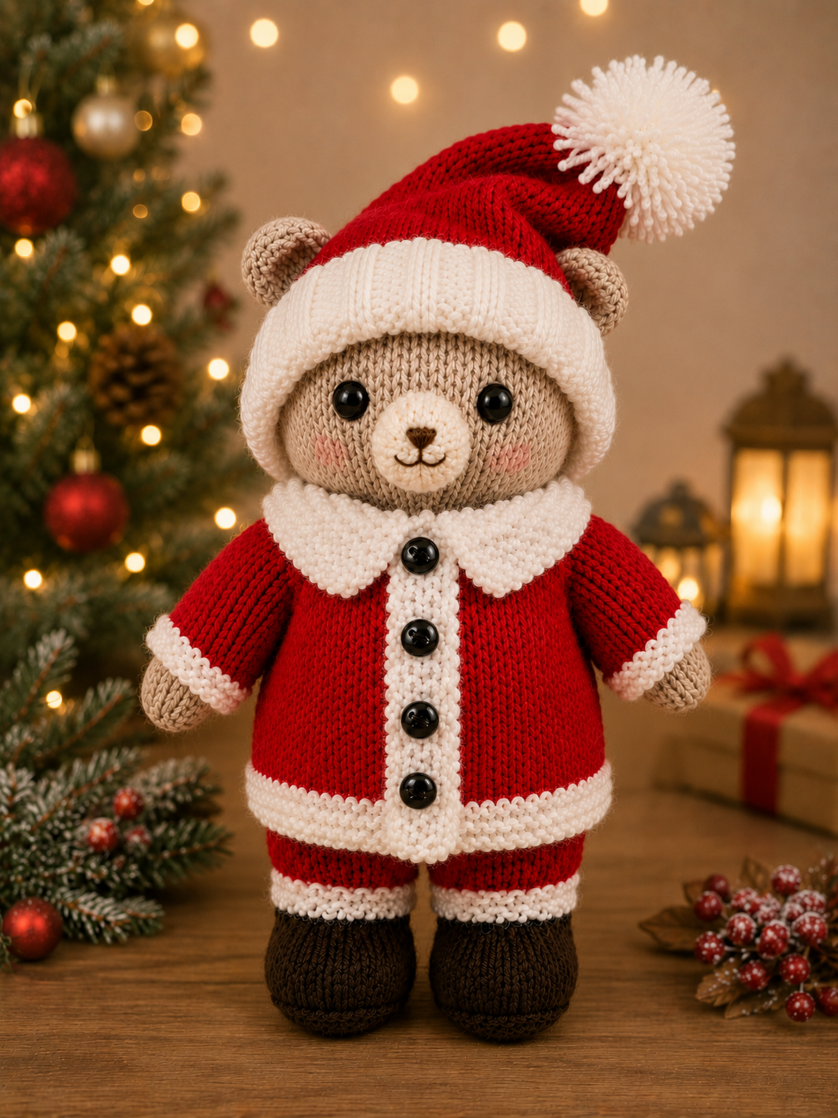 Blueboo Santa Bear Toy Knitting Pattern PDF Christmas Decor DK 28cm