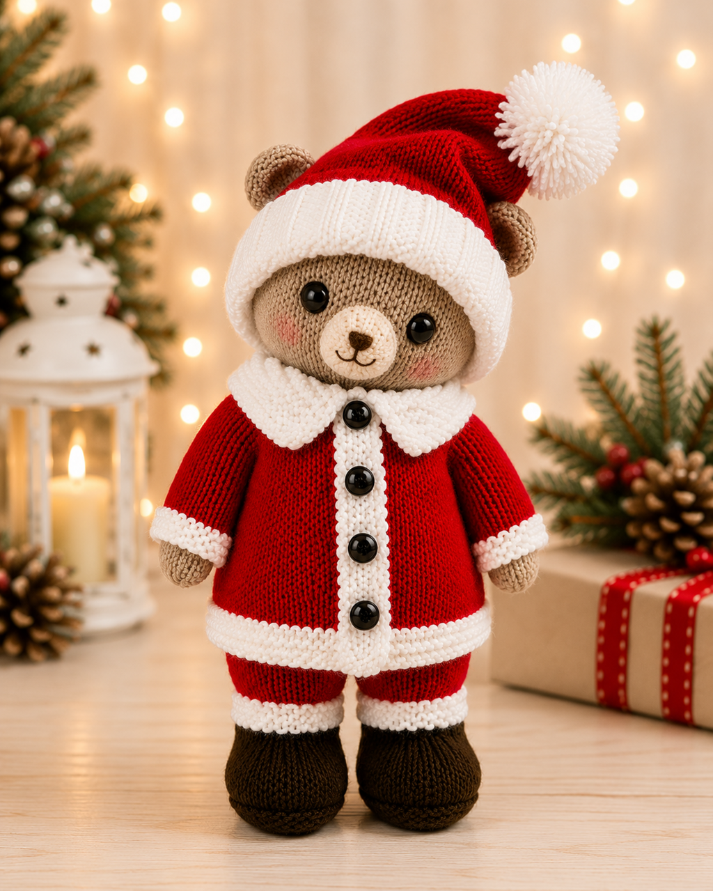 Blueboo Santa Bear Toy Knitting Pattern PDF Christmas Decor DK 28cm