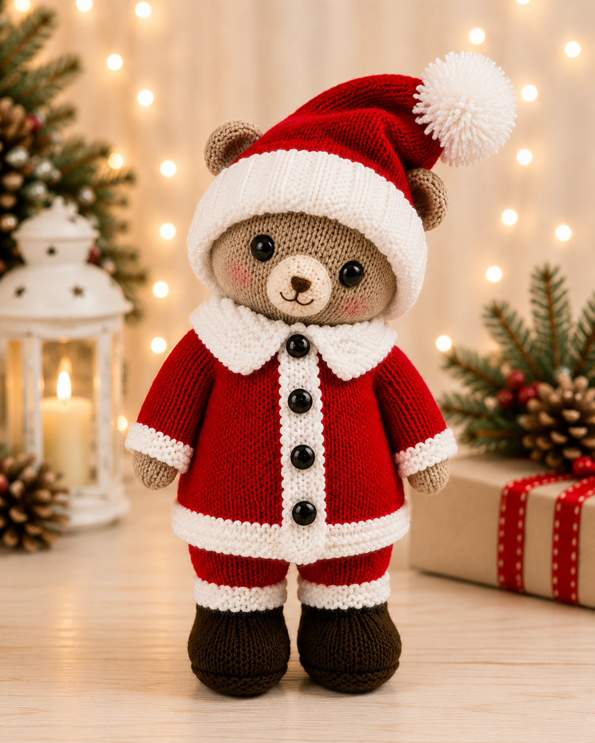 Blueboo Santa Bear Toy Knitting Pattern PDF Christmas Decor DK 28cm
