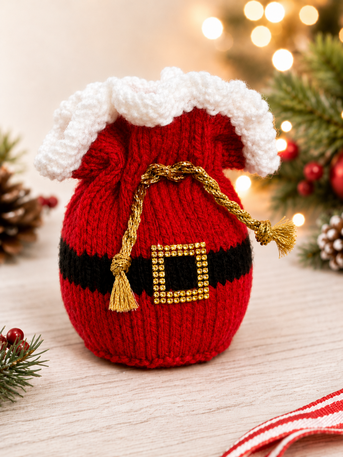Santa Sack Chocolate Orange Cover Knitting Pattern PDF Christmas Gift Bag DK