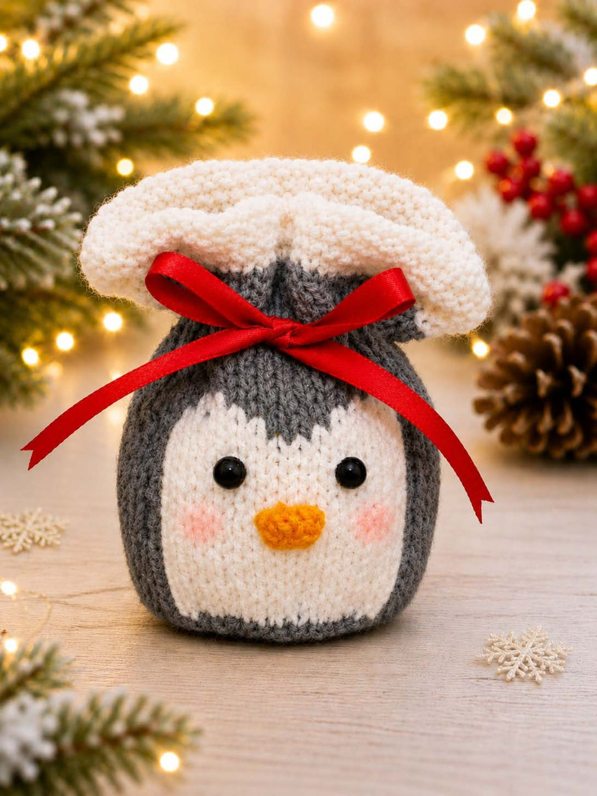 Penguin Chocolate Orange Cover Knitting Pattern PDF Christmas Gift Bag DK