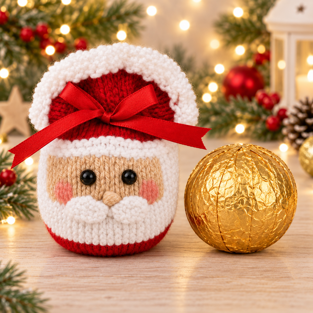 Santa Chocolate Orange Cover Knitting Pattern PDF Christmas Gift Bag DK