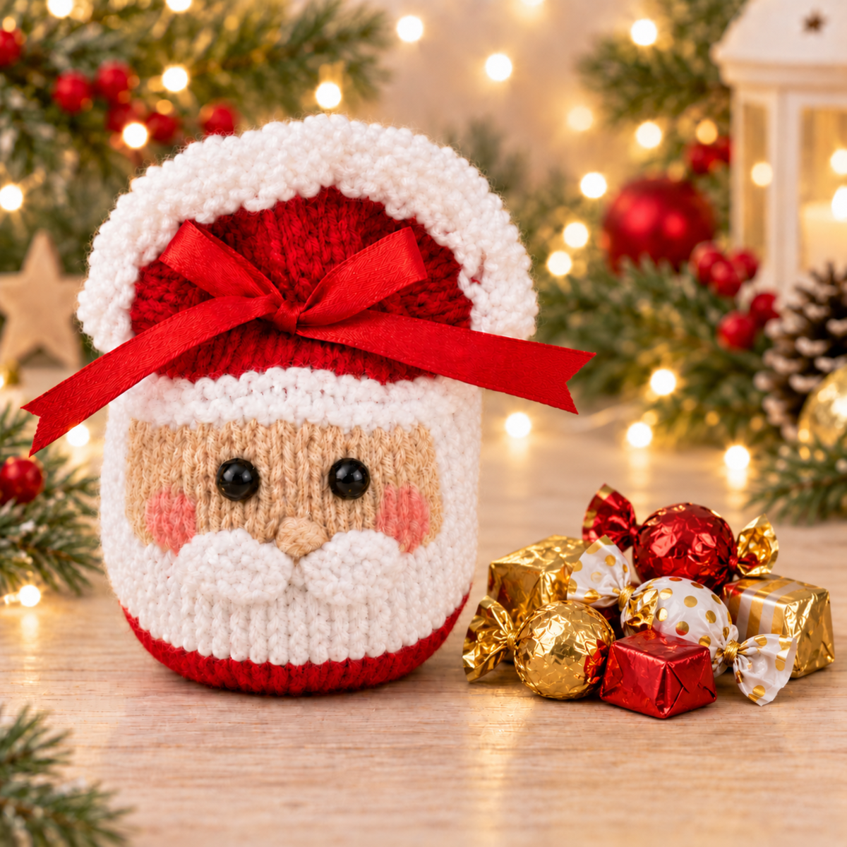 Santa Chocolate Orange Cover Knitting Pattern PDF Christmas Gift Bag DK