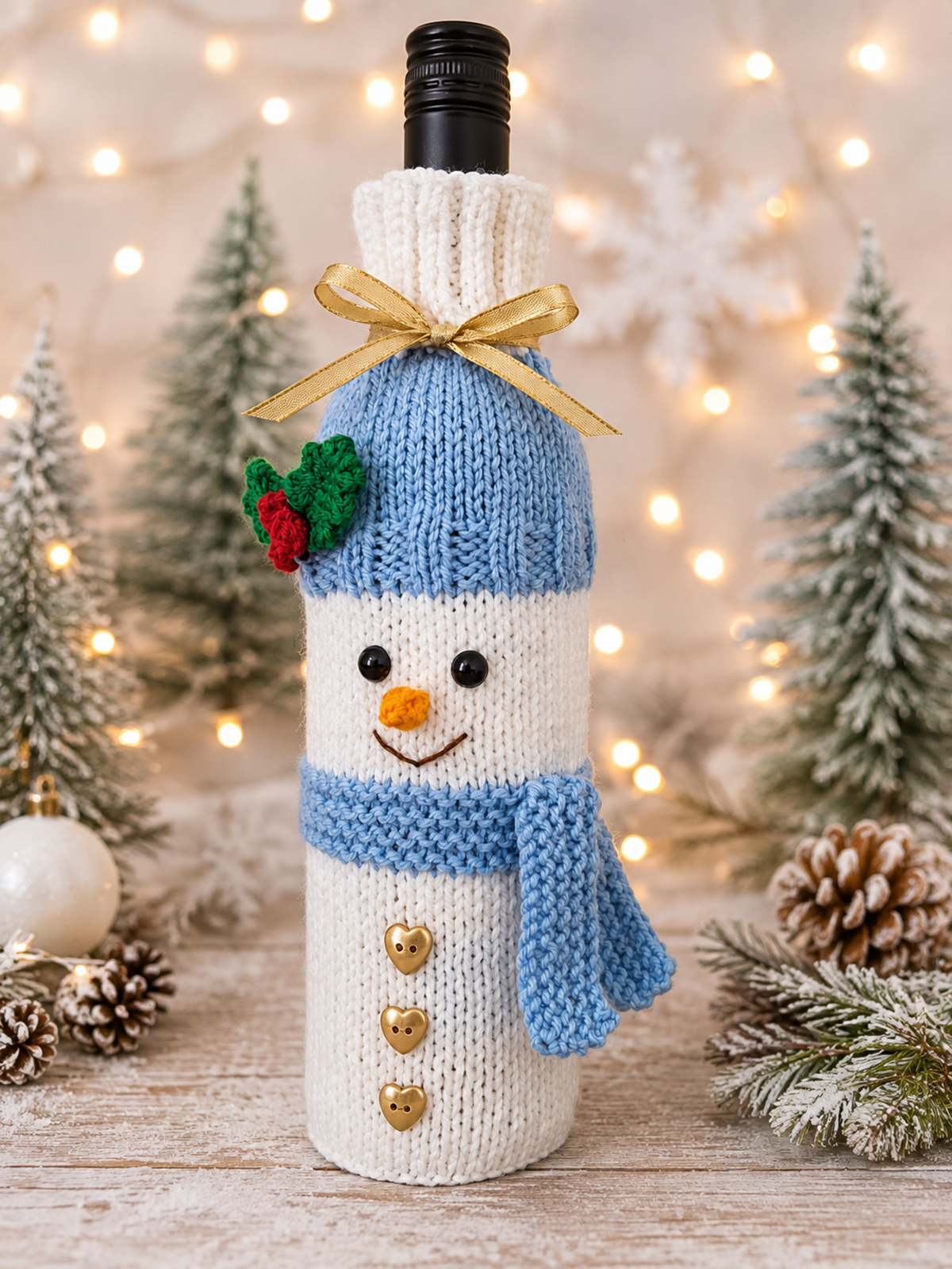 Snowman Wine Bottle Cover Knitting Pattern PDF Christmas Gift Bag DK