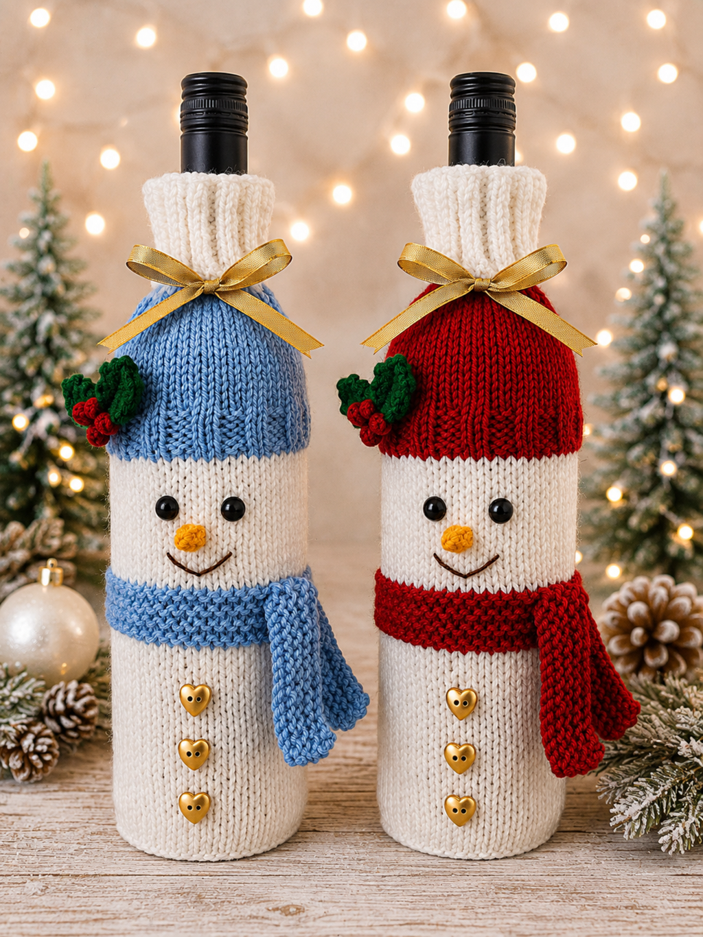 Snowman Wine Bottle Cover Knitting Pattern PDF Christmas Gift Bag DK