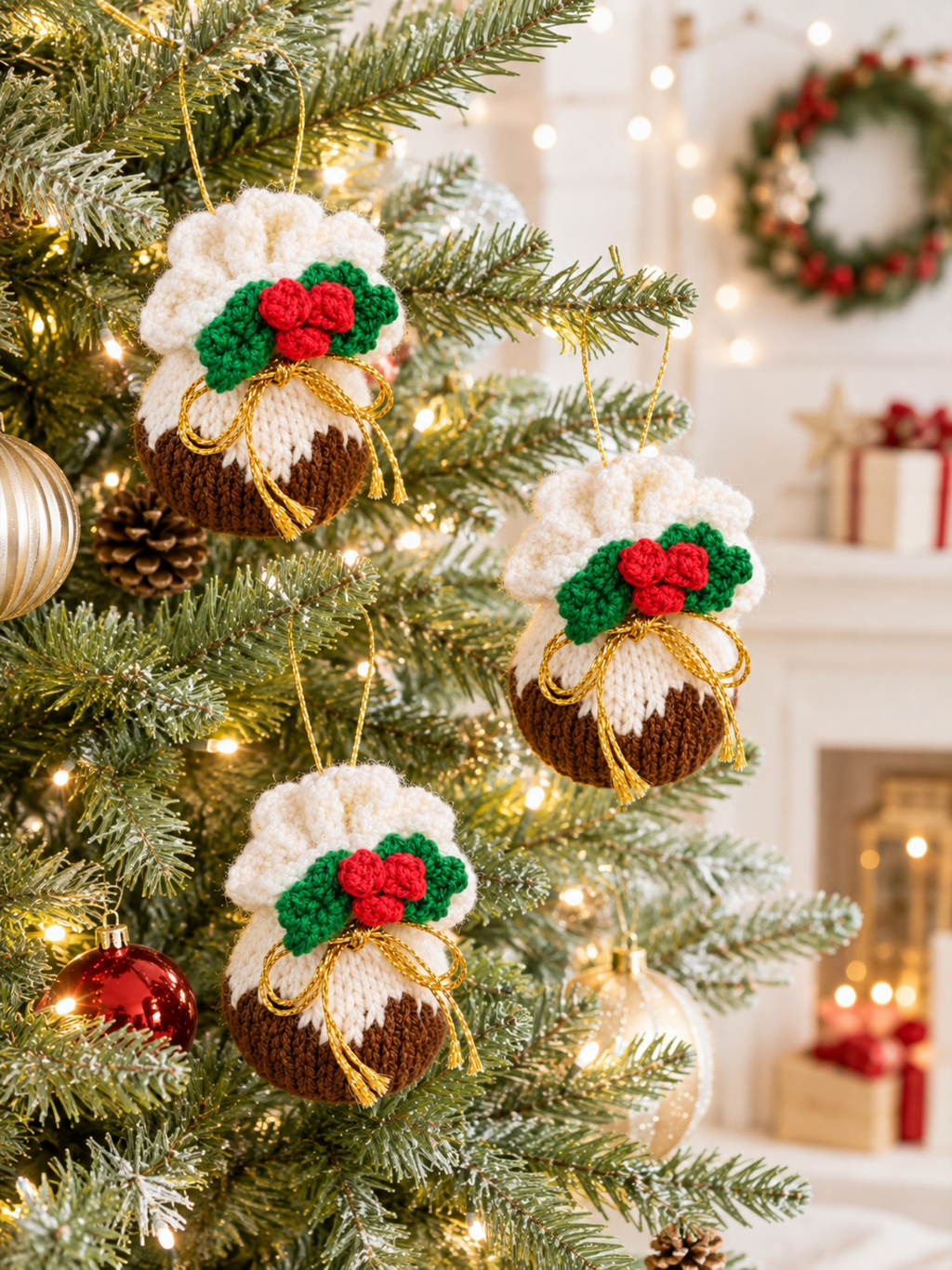 Christmas Pudding Ferrero Rocher Cover Knitting Pattern PDF Tree Decoration DK