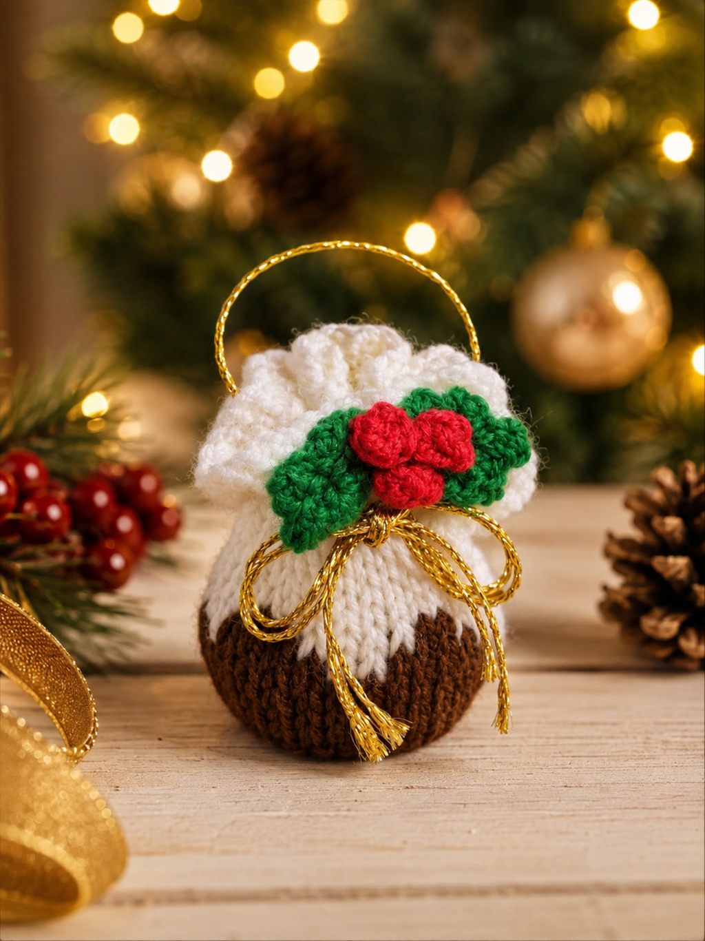 Christmas Pudding Ferrero Rocher Cover Knitting Pattern PDF Tree Decoration DK