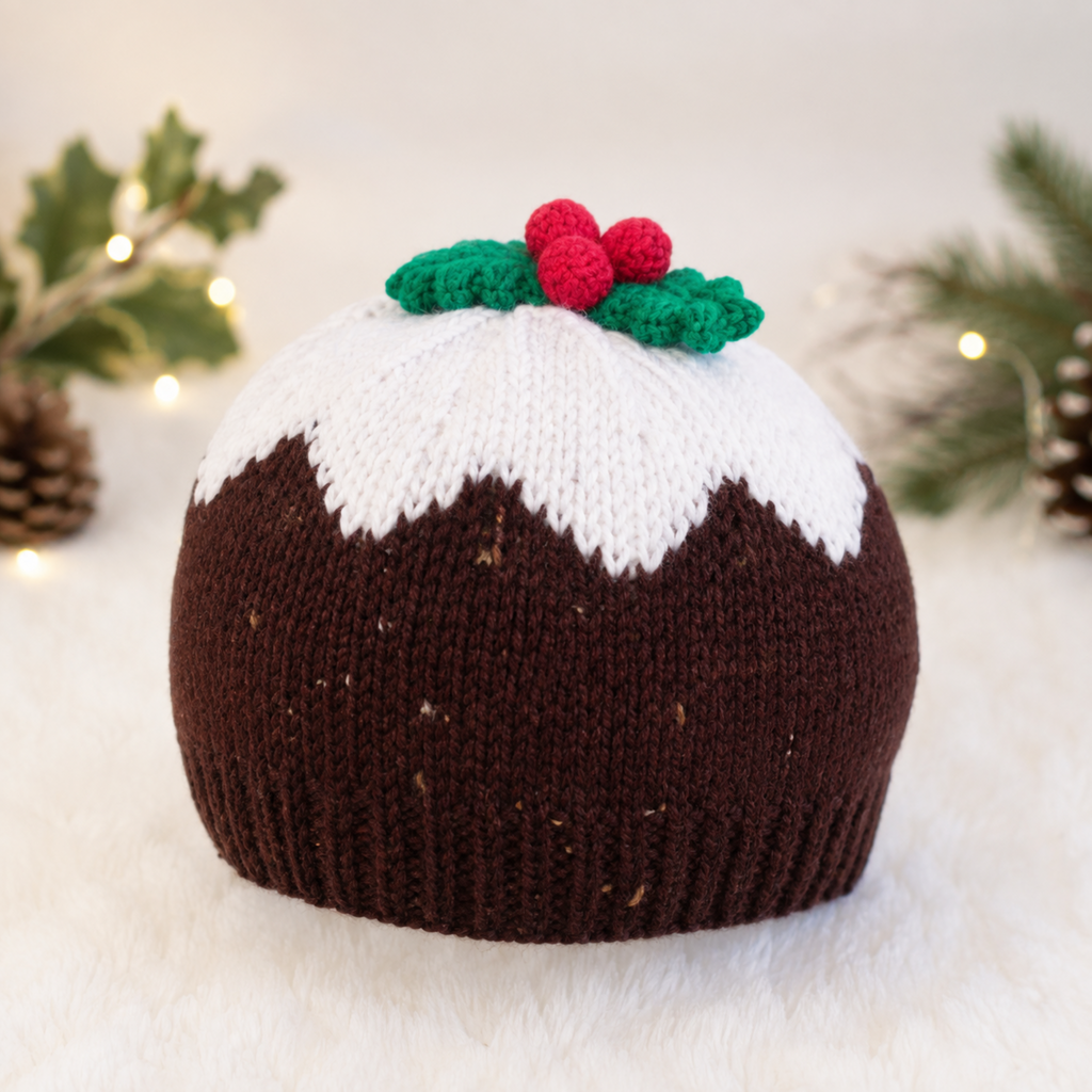 Childs Christmas Pudding Hat Knitting Pattern PDF Premature - 4 yrs DK Worked Flat Download