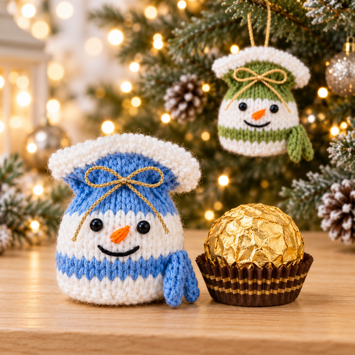 Snowman Ferrero Rocher Cover Knitting Pattern PDF Christmas Tree Decoration DK