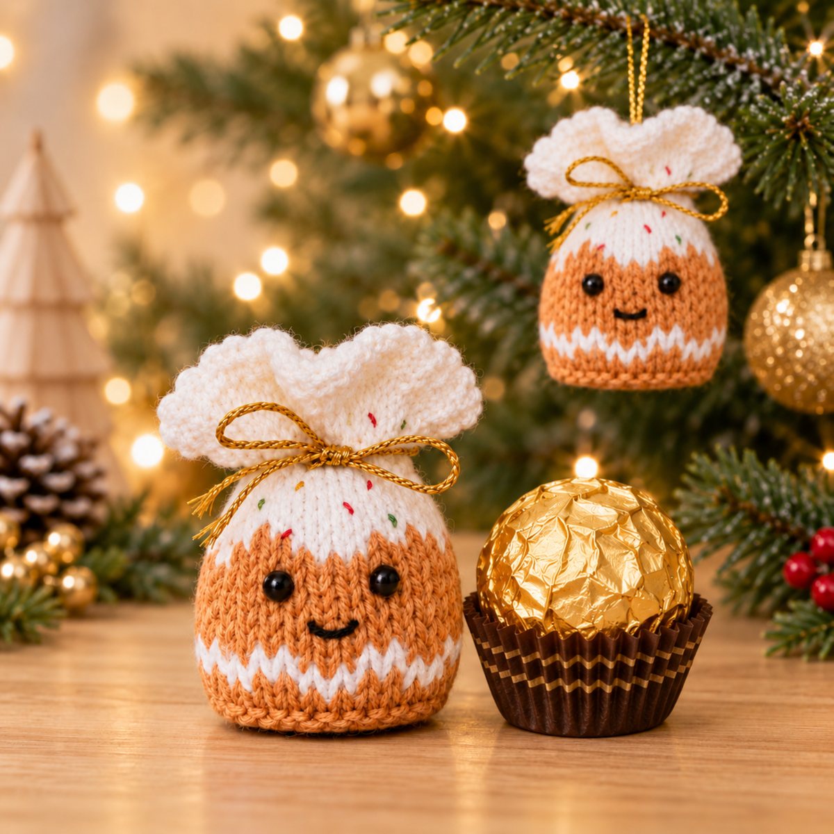Gingerbread Man Ferrero Rocher Cover Knitting Pattern PDF Christmas Tree Decoration