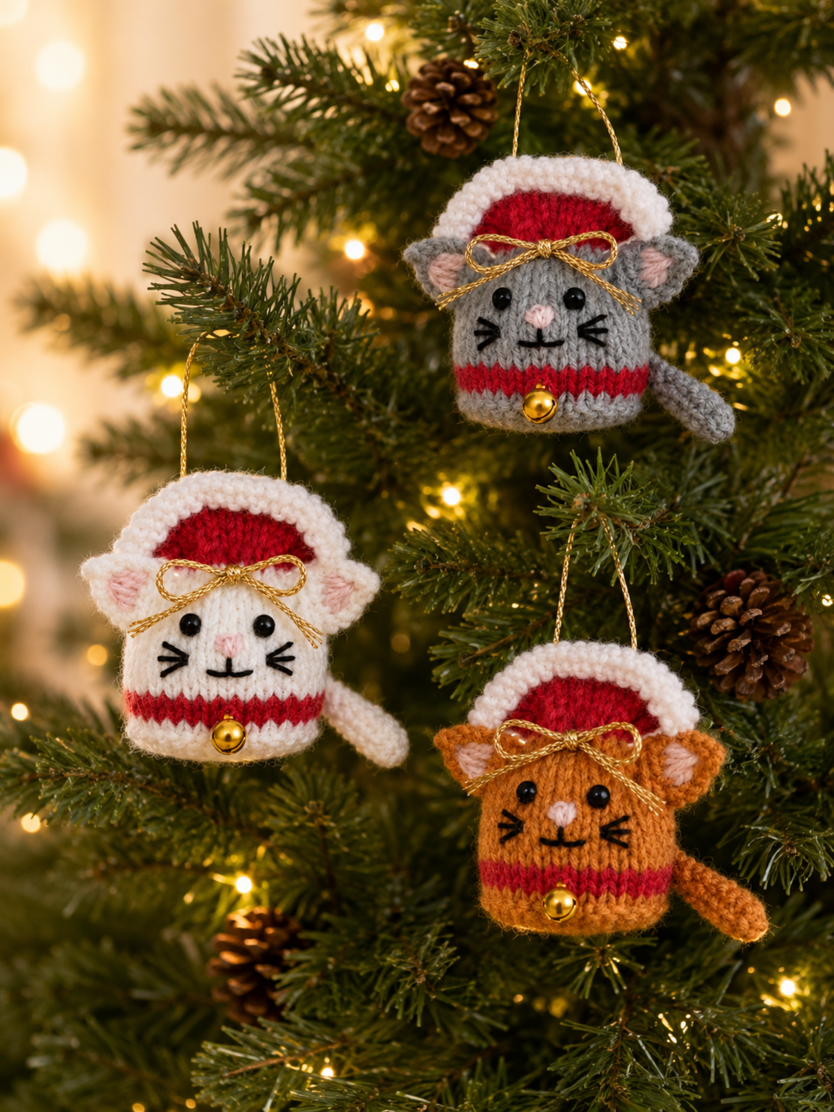 Christmas Cat Ferrero Rocher Cover Knitting Pattern PDF Tree Decoration DK