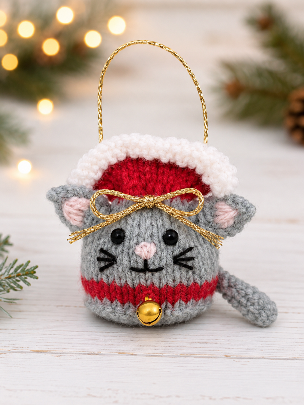Christmas Cat Ferrero Rocher Cover Knitting Pattern PDF Tree Decoration DK