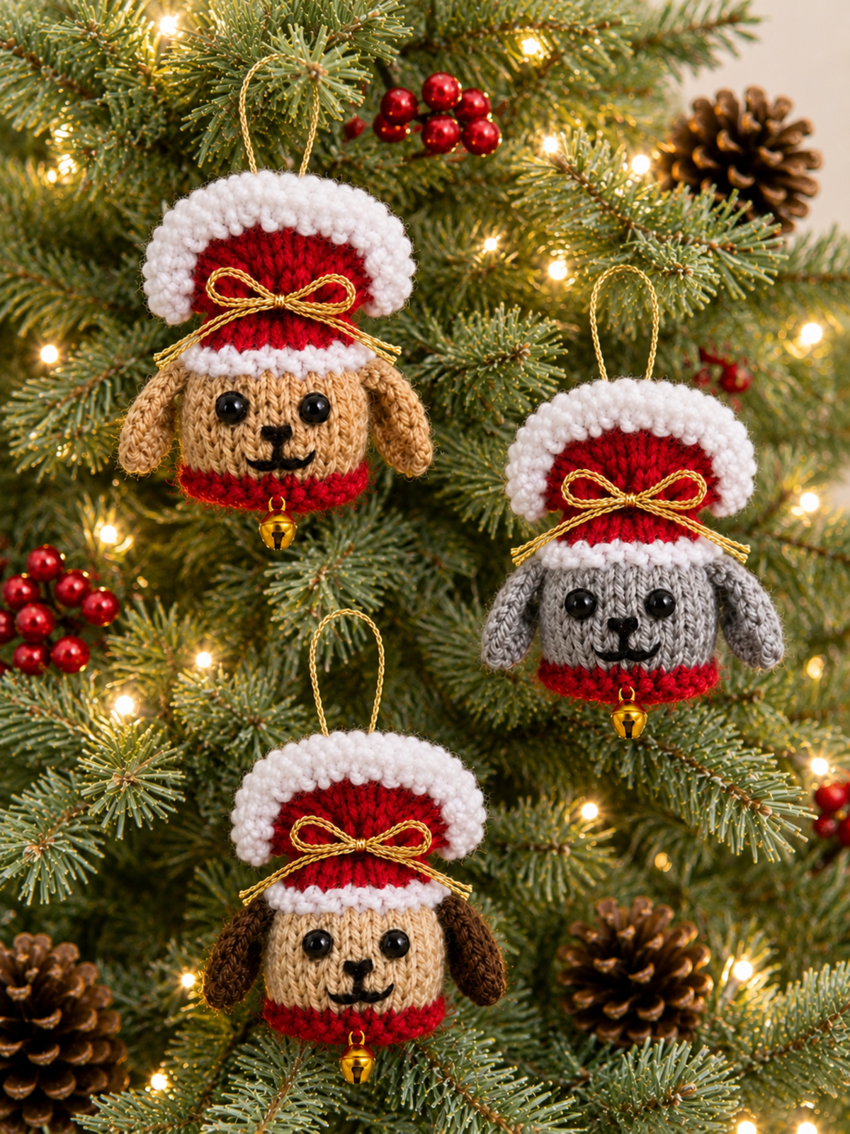 Christmas Puppy Dog Ferrero Rocher Cover Knitting Pattern Tree Decoration PDF