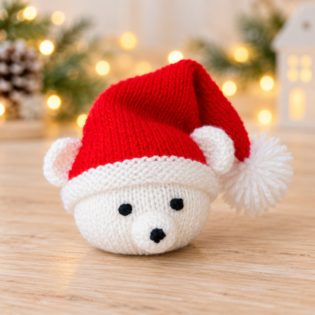 Polar Bear Chocolate Orange Cover Knitting Pattern PDF Christmas Teddy in Santa Hat DK