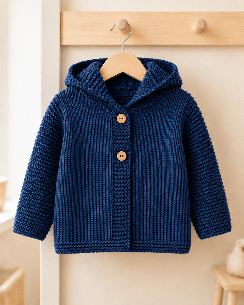 Easy Baby Hooded Jacket Cardigan Knitting Pattern PDF Aran Age 3mths - 2 years