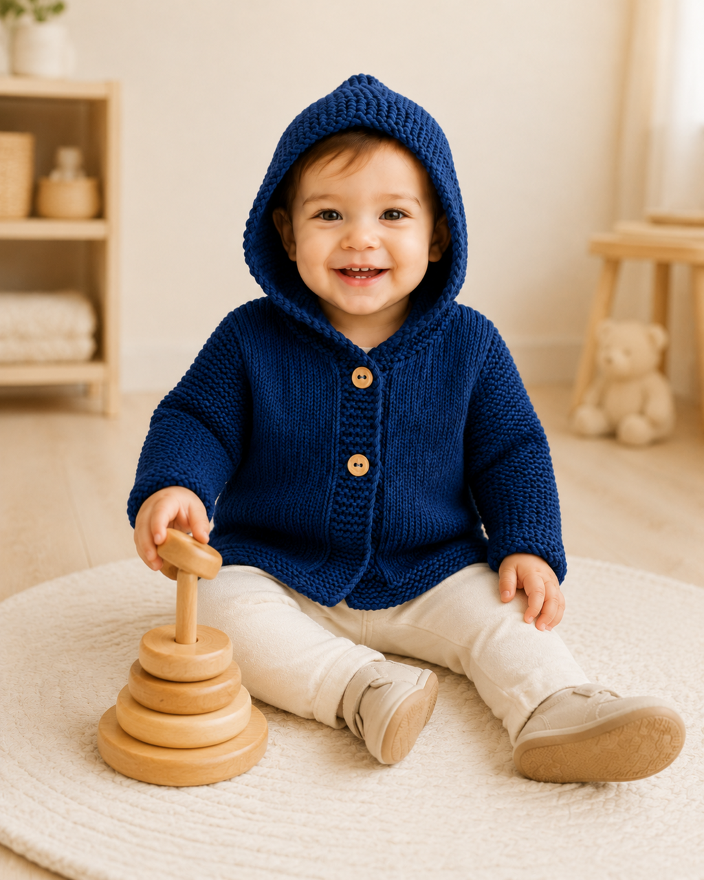 Easy Baby Hooded Jacket Cardigan Knitting Pattern PDF Aran Age 3mths - 2 years