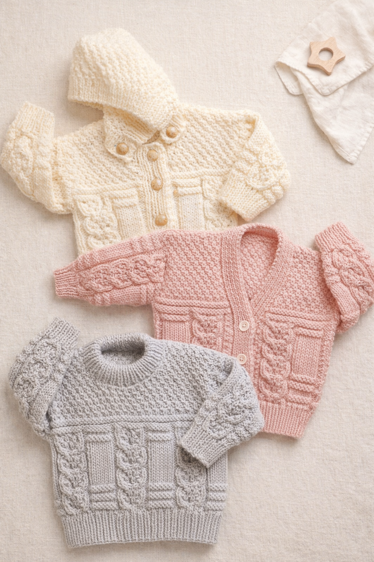 Aran Hooded Jacket Cable Sweater Cardigan Jumper PDF Knitting Pattern Boys Girls 18 - 32" Age 3mths - 12 years