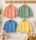 Easy Knit Baby Childs Cardigan Knitting Pattern Plain or Textured DK Round V-Neck Age 0 - 6 yrs