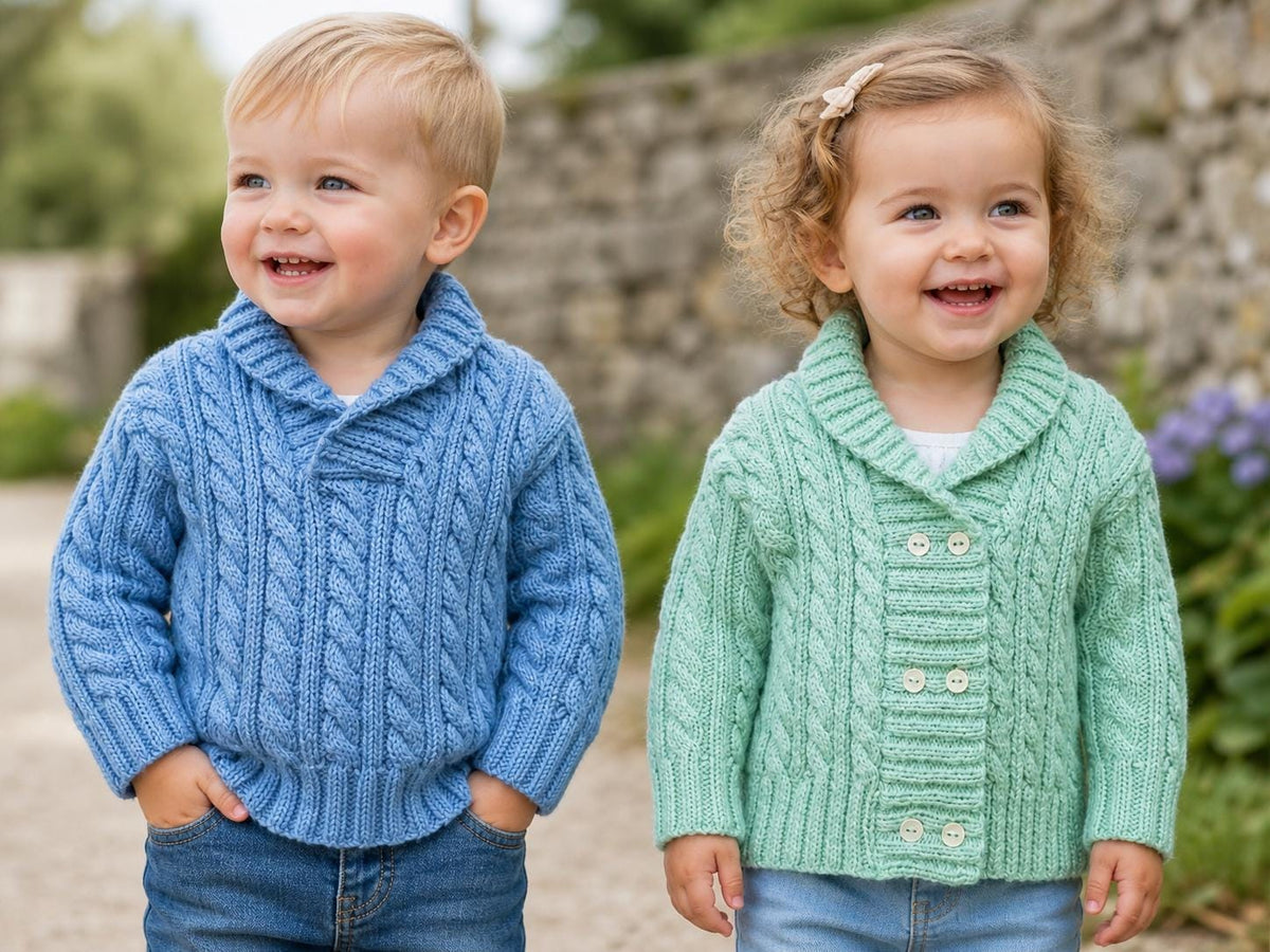 Toddler Cable Cardigan & Sweater Knitting Pattern PDF Shawl Collar Set 0–2 Years Download