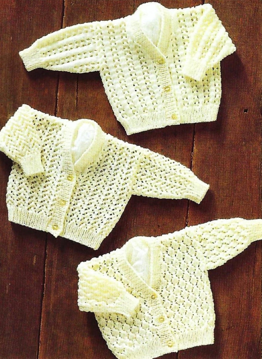 Baby Lace Cardigan Knitting Pattern PDF Three V-Neck DK Designs Age 0 - 2 years Download