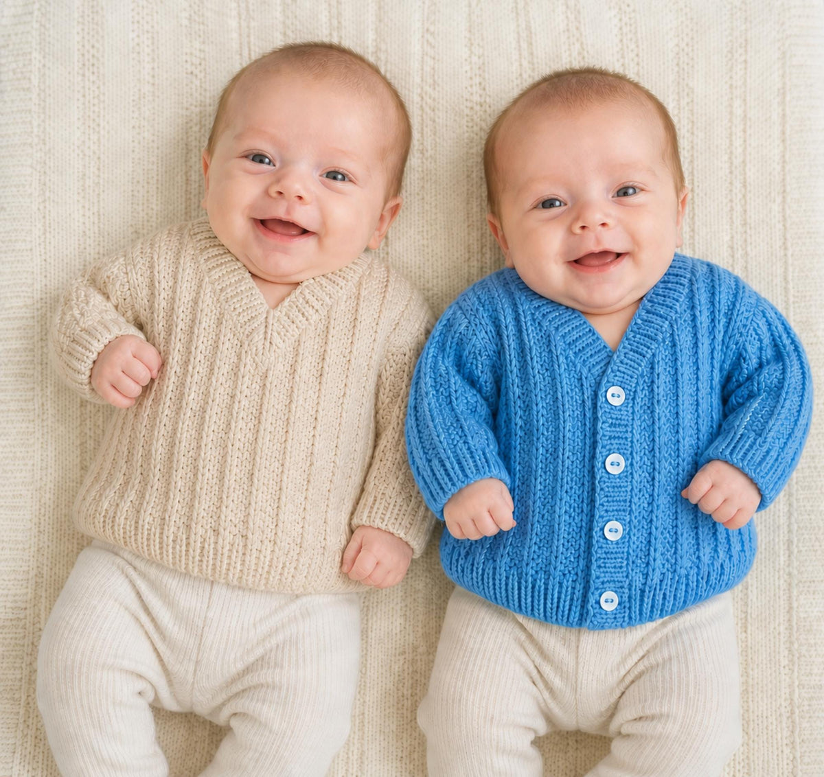 Easy Knit Slipped Rib Cardigan & Sweater Knitting Pattern PDF DK Age 0 - 2 years