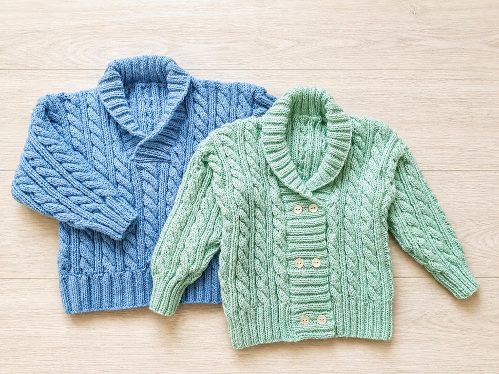 Toddler Cable Cardigan & Sweater Knitting Pattern PDF Shawl Collar Set 0–2 Years Download