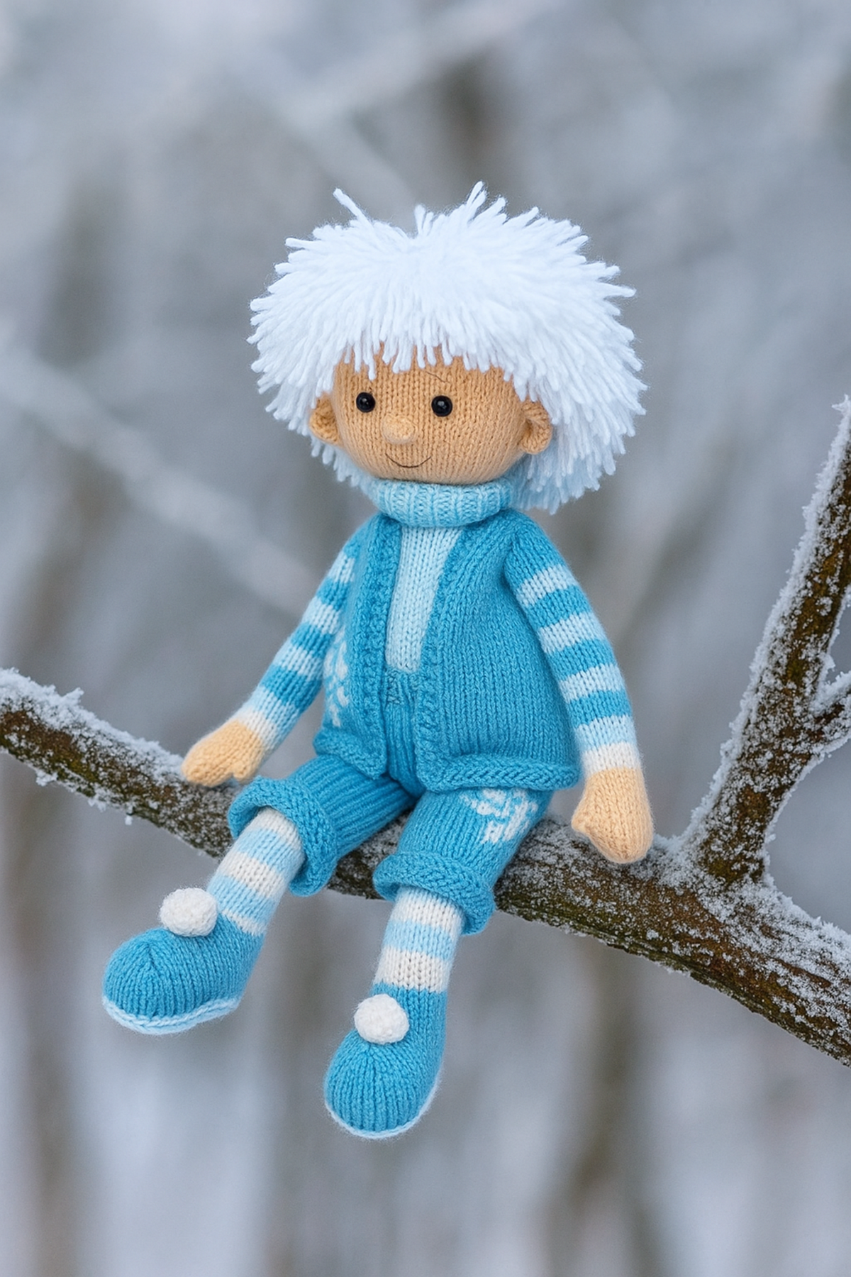 Jack Frost Toy Knitting Pattern PDF Winter Boy Doll 48cm