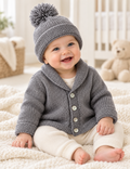 Baby Jacket & Pom-Pom Hat Knitting Pattern PDF Easy Knit Premature - 12 mths