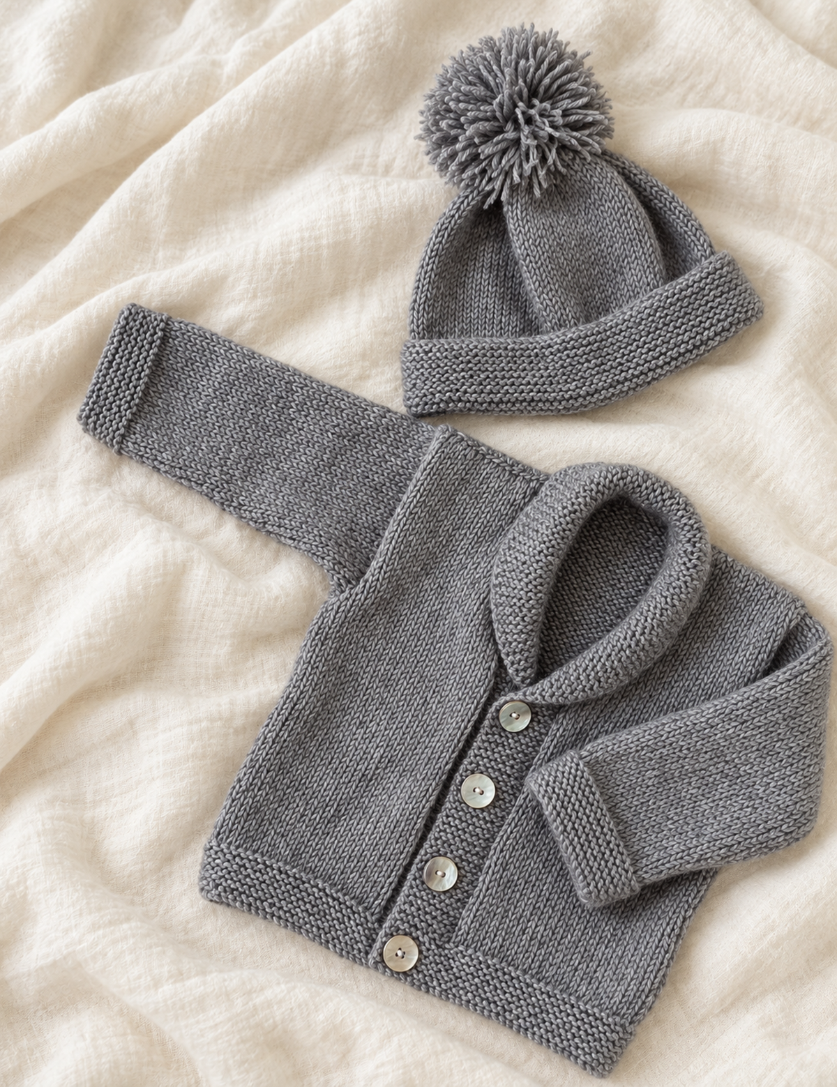 Baby Jacket & Pom-Pom Hat Knitting Pattern PDF Easy Knit Premature - 12 mths