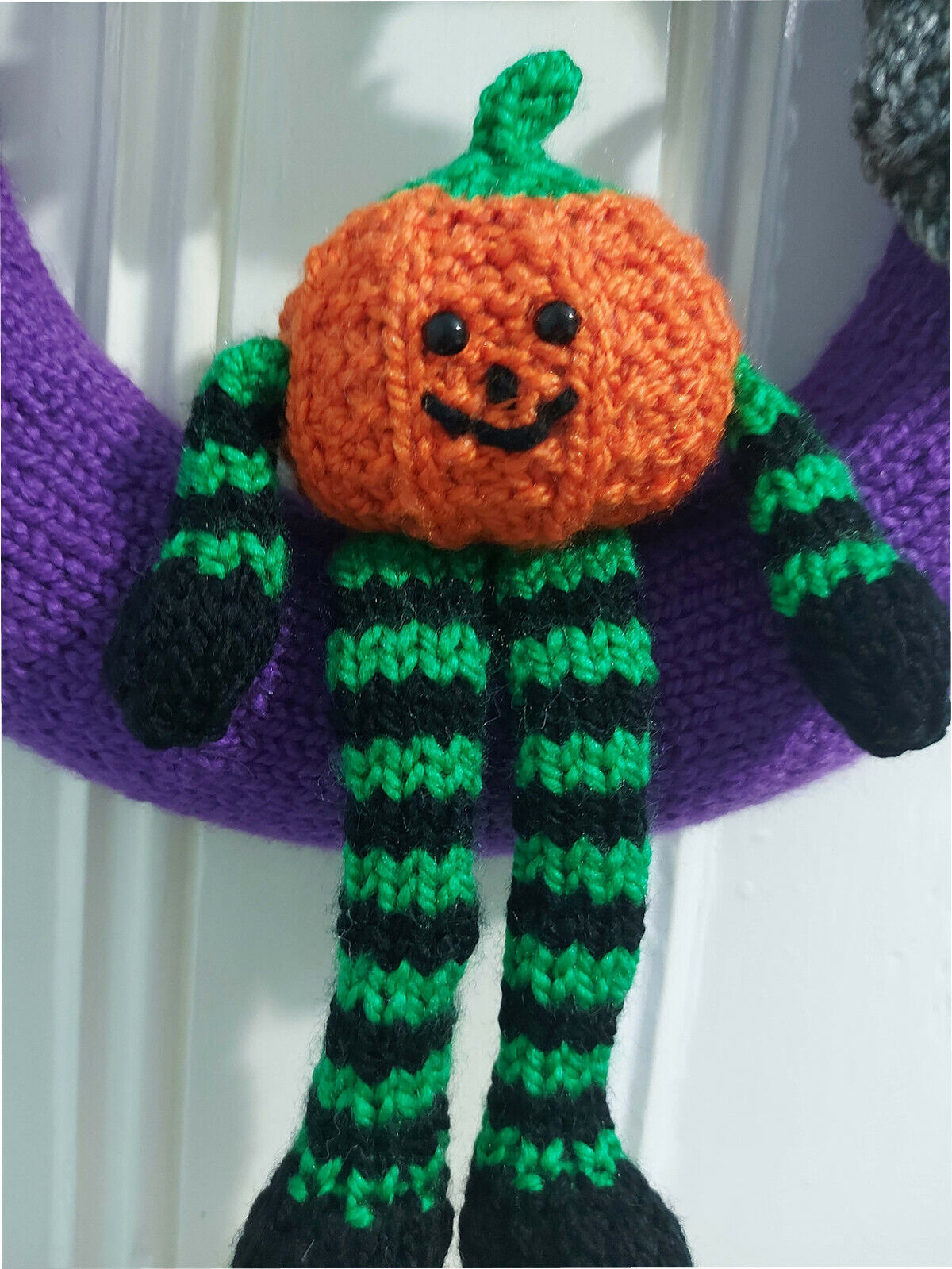 Halloween Wreath Knitting Pattern PDF Pumpkin Spider Decoration Chunky