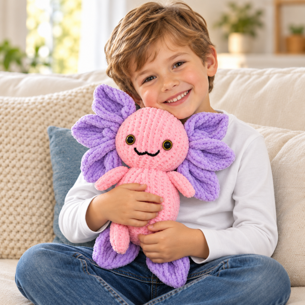 Easy Knit Axolotl Toy Knitting Pattern PDF Chenille Chunky 32 cm